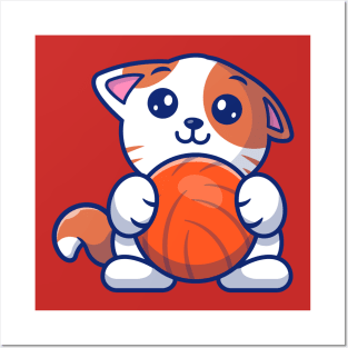 Cute Cat Playing Ball Cartoon (5) Posters and Art